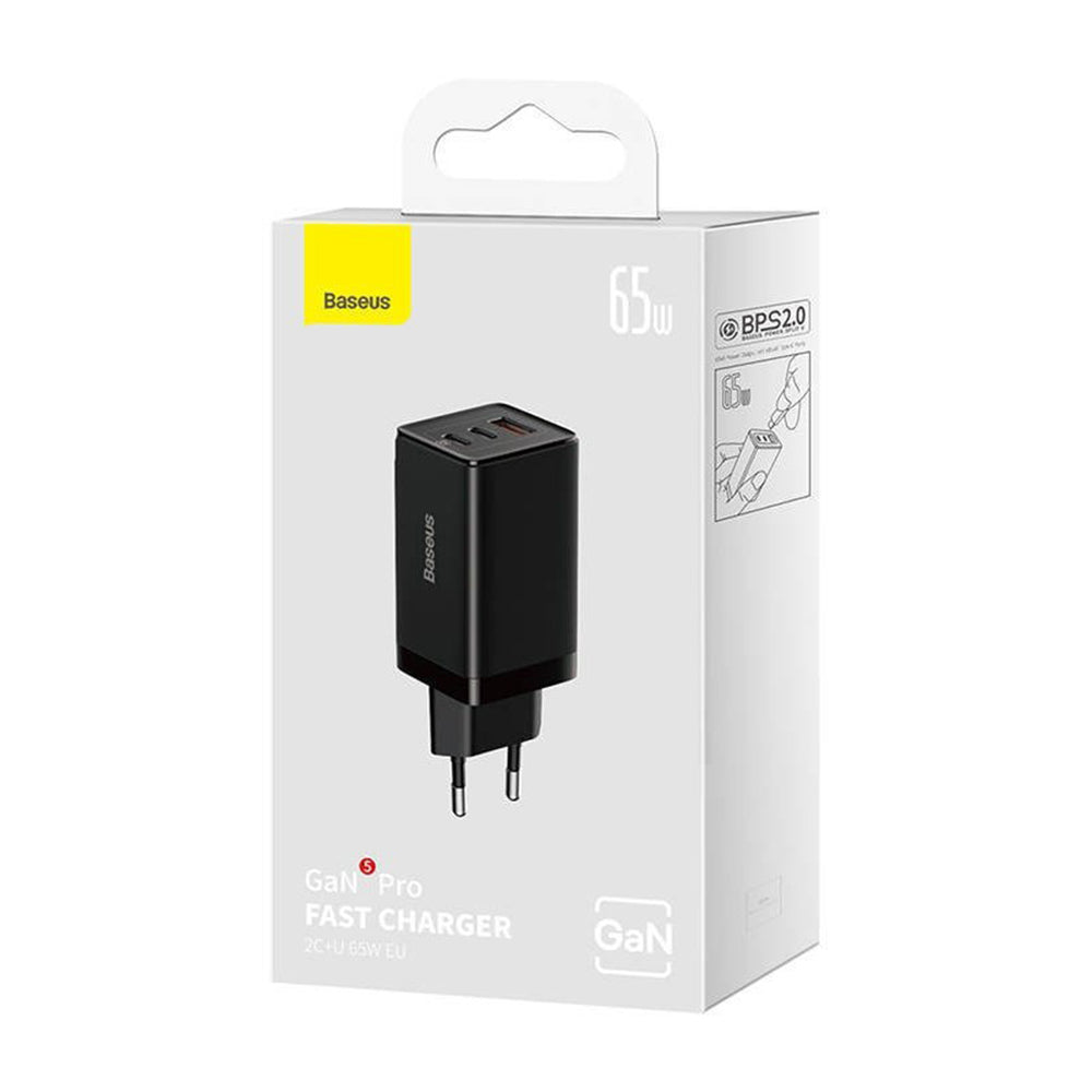 Hálózati töltő USB-C kábellel Baseus GaN5 Pro, 65W, 3.25A, 1 x USB-A - 2 x USB-C, Fekete C0206500