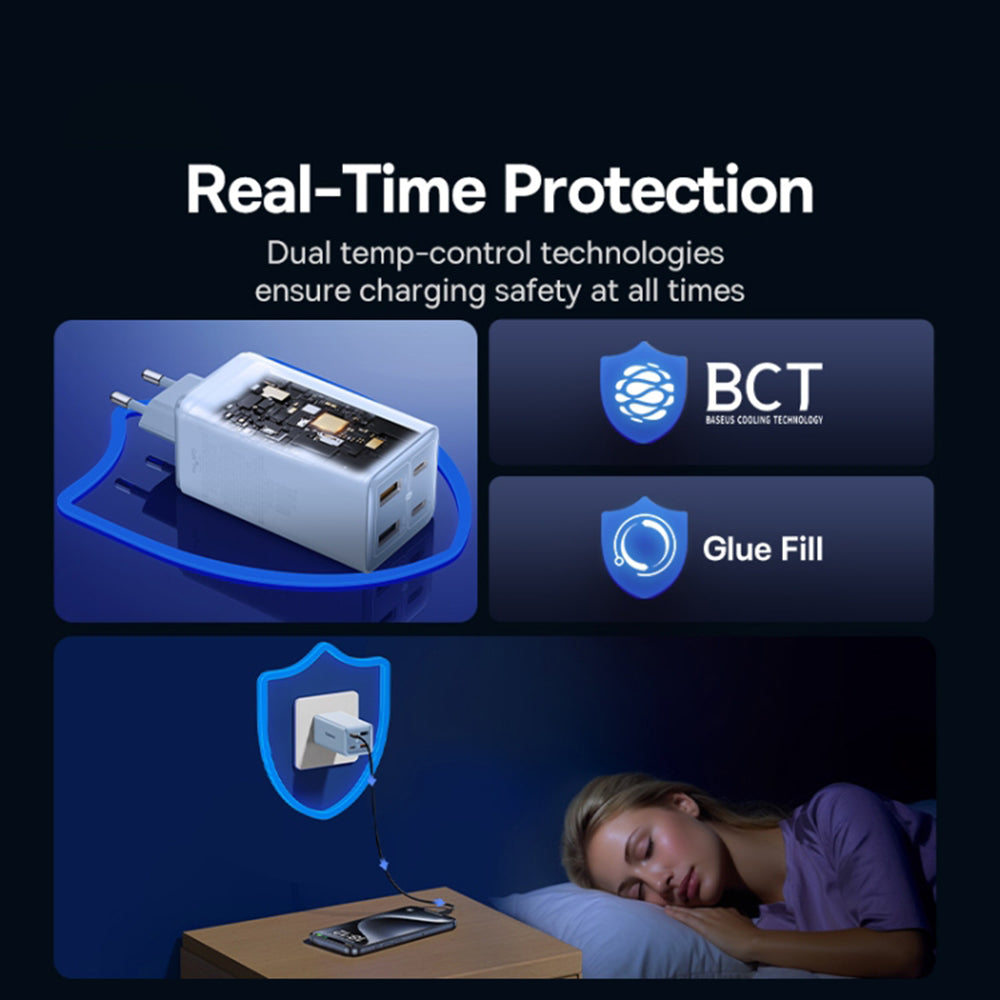 Hálózati töltő USB-C kábellel Baseus GaN6 Pro, 100W, 3.25A, 2 x USB-A - 2 x USB-C, Kék P10162705312-00
