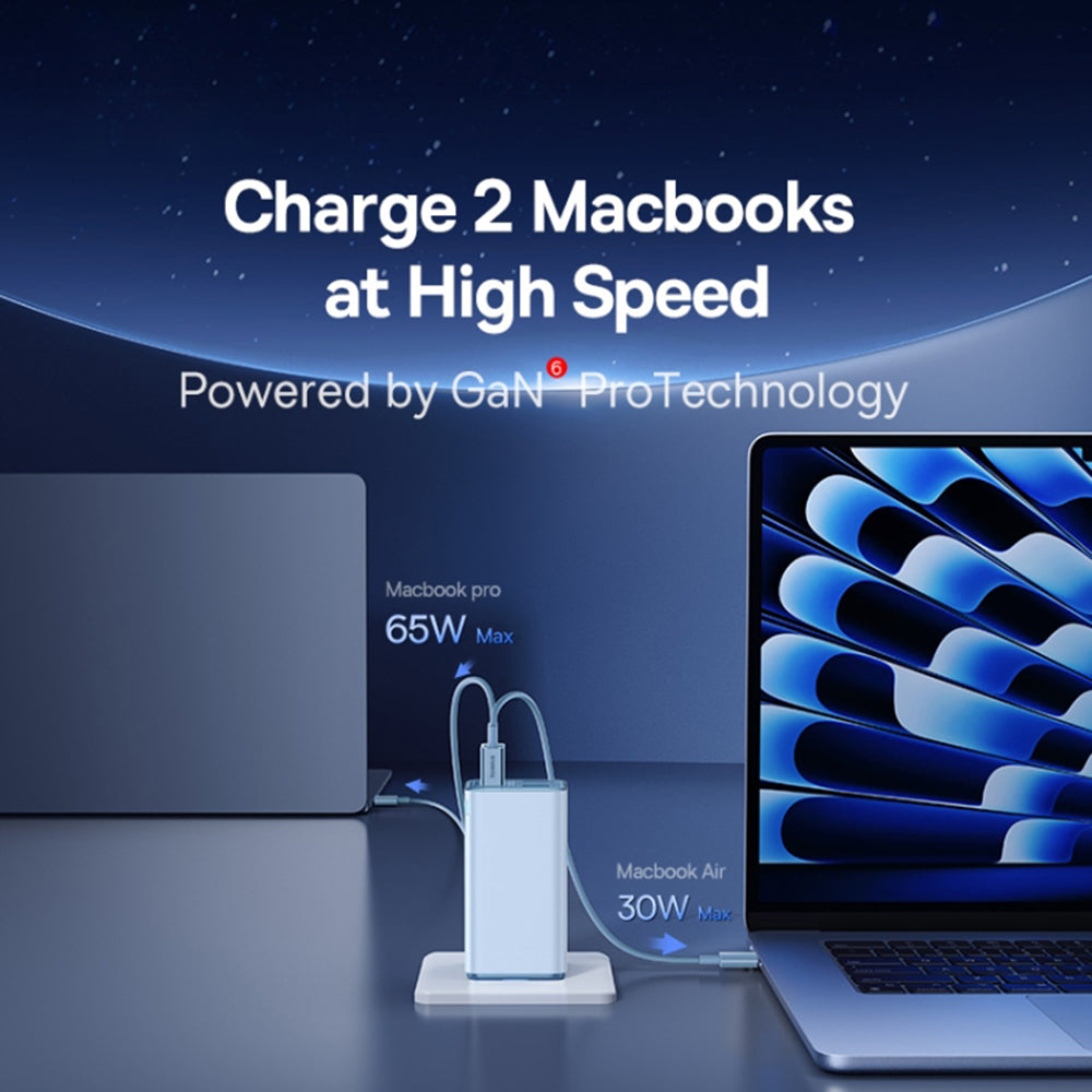 Hálózati töltő USB-C kábellel Baseus GaN6 Pro, 100W, 3.25A, 2 x USB-A - 2 x USB-C, Kék P10162705312-00