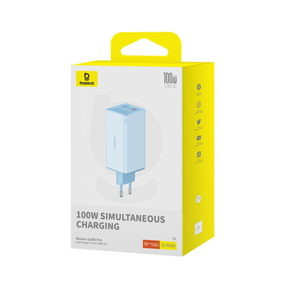 Hálózati töltő USB-C kábellel Baseus GaN6 Pro, 100W, 3.25A, 2 x USB-A - 2 x USB-C, Kék P10162705312-00
