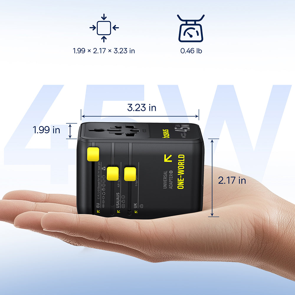 Baseus Travel PicoGo AG11 USB-C kábeles hálózati töltő, 45W, 2 x aljzat - 1 x USB-C - 2 x USB-A, fekete E0307F00