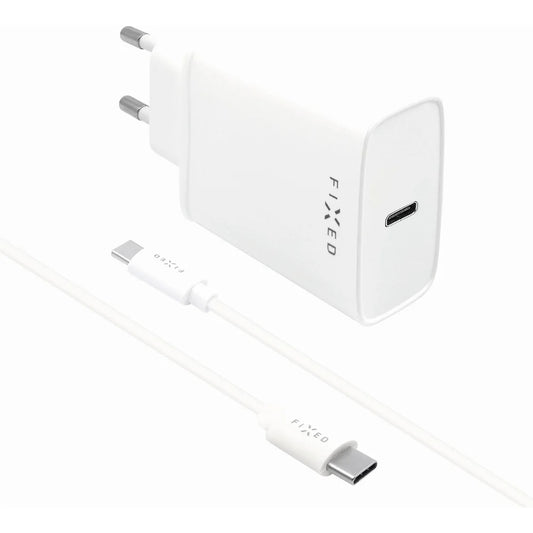 Hálózati töltő USB-C kábellel Fixed, 20W, 3A, 1 x USB-C, Fehér