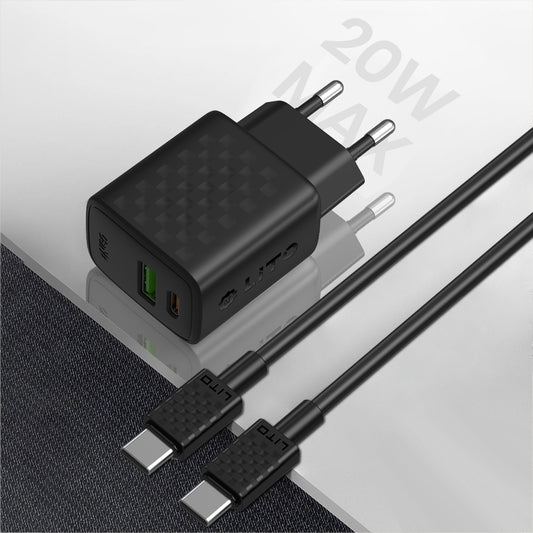 Hálózati töltő USB-C kábellel Lito LC15T, 20W, 3A, 1 x USB-A - 1 x USB-C, Fekete