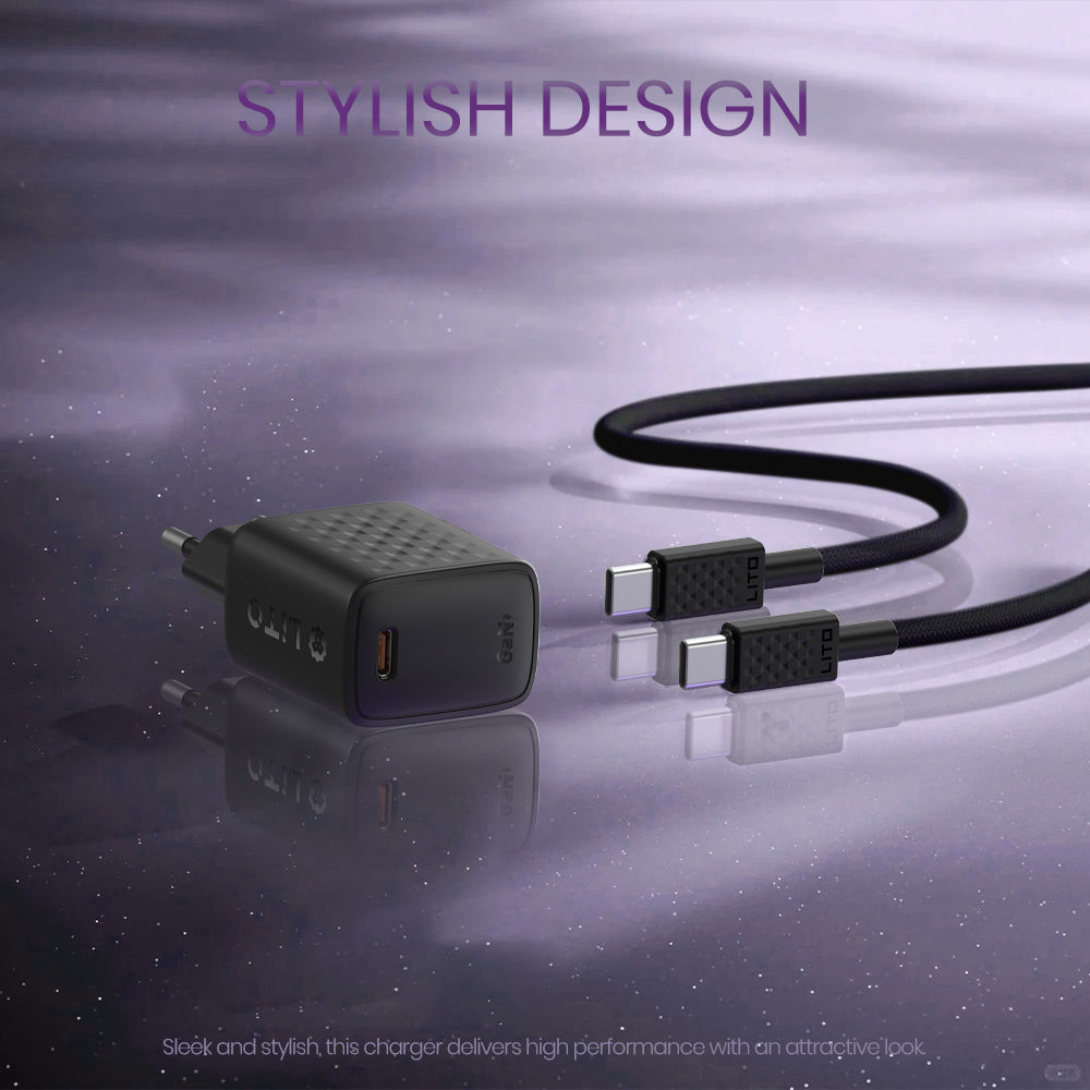 Hálózati töltő USB-C kábellel Lito LC17T, 30W, 3A, 1 x USB-C, Fekete