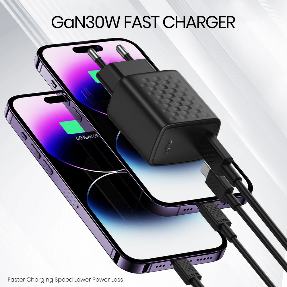 Hálózati töltő USB-C kábellel Lito LC17T, 30W, 3A, 1 x USB-C, Fekete