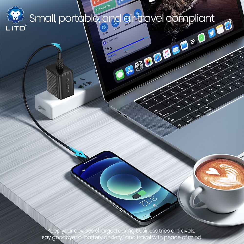 Hálózati töltő USB-C kábellel Lito LC20T, 45W, 3A, 1 x USB-C, Fekete