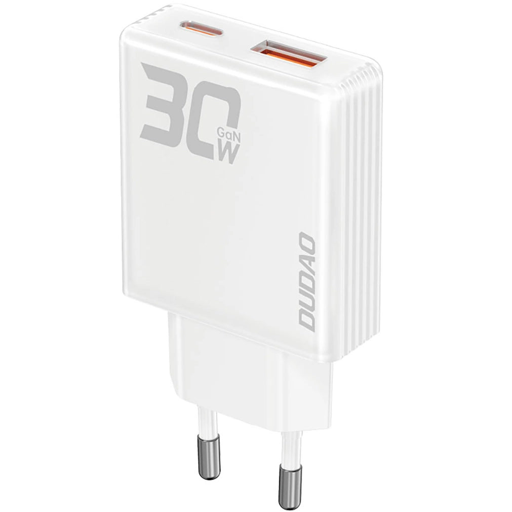 Hálózati töltő Dudao A30EU, 30W, 3A, 1 x USB-A - 1 x USB-C, Fehér