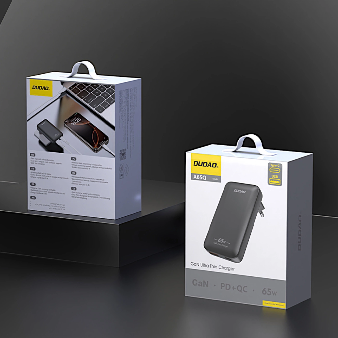 Dudao A65Q Travel hálózati töltő, 65W, 3.25A, 1 x USB-A - 1 x USB-C, Fekete