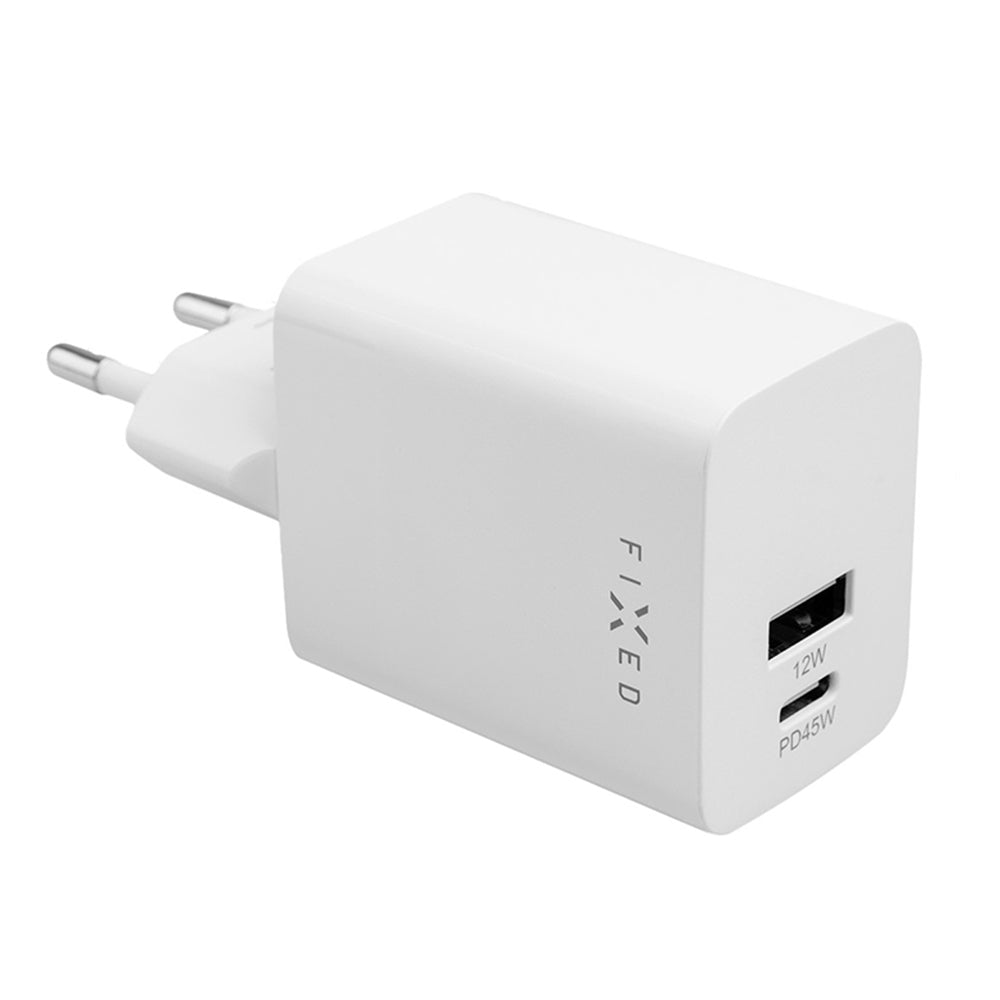 Fixed Mini hálózati töltő, 45W, 3A, 1 x USB-A - 1 x USB-C, Fehér