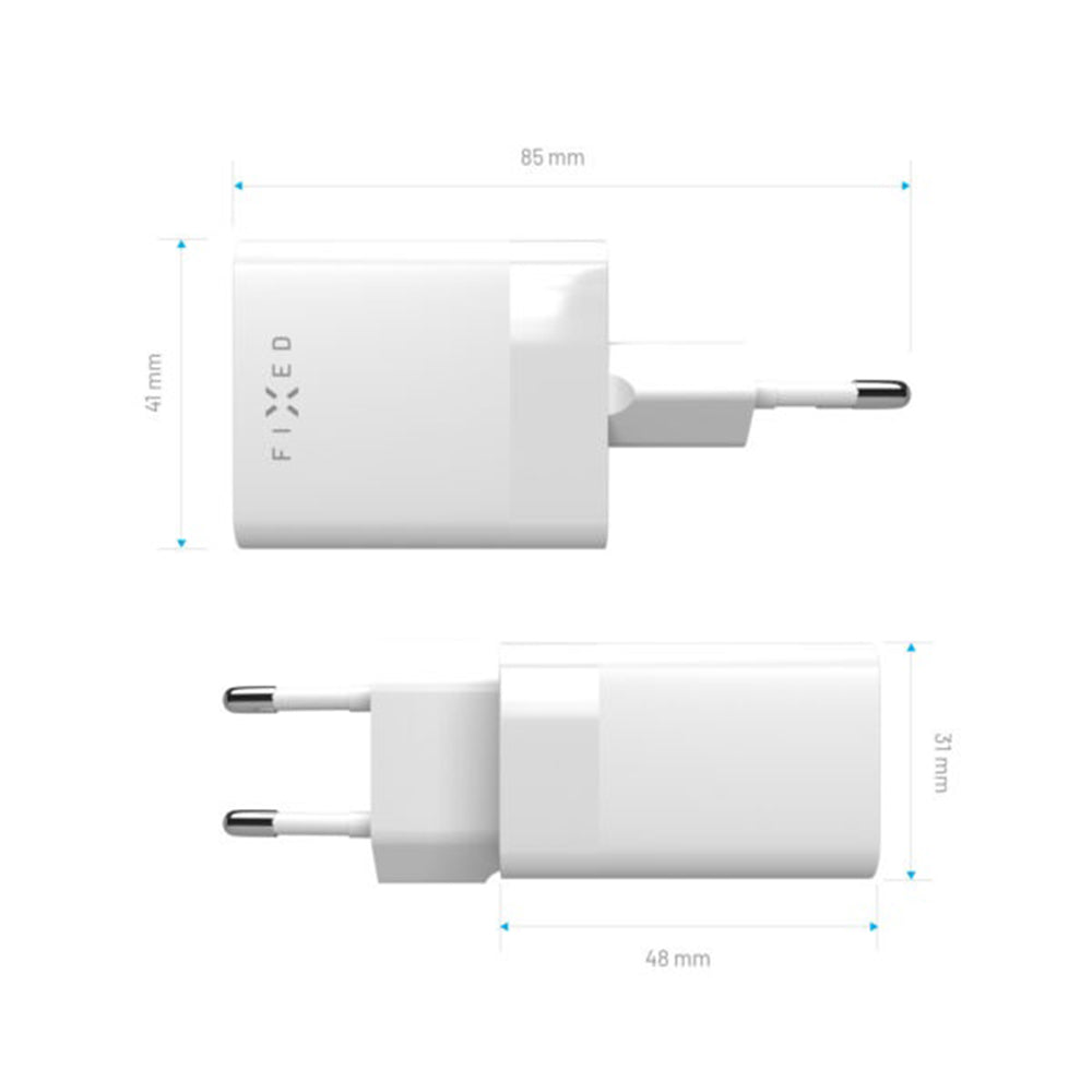 Fixed Mini hálózati töltő, 45W, 3A, 1 x USB-A - 1 x USB-C, Fehér