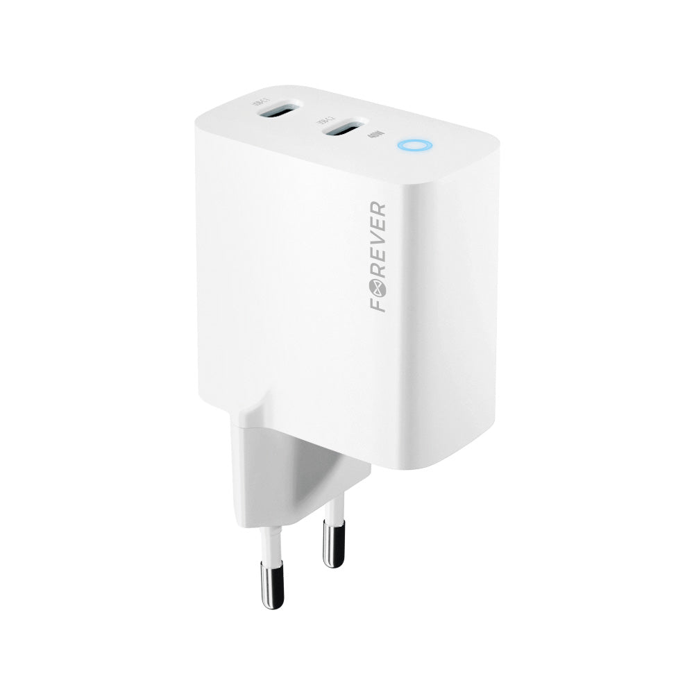 Forever hálózati töltő TC-06-40CC, 40W, 3A, 2 x USB-C, Fehér