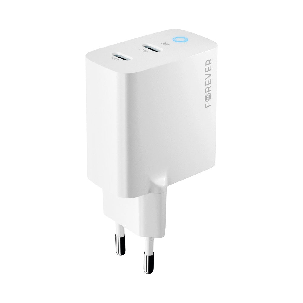Forever hálózati töltő TC-06-40CC, 40W, 3A, 2 x USB-C, Fehér