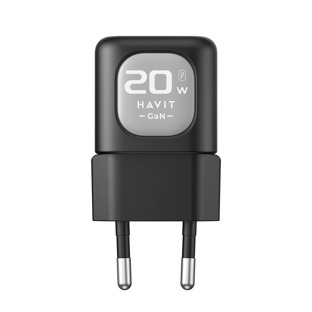 HAVIT UC220 Hálózati töltő, 20W, 3A, 1 x USB-A - 1 x USB-C, Fekete-Szürke