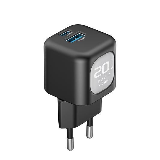 Incarcator Retea HAVIT UC220, 20W, 3A, 1 x USB-A - 1 x USB-C, Negru Gri