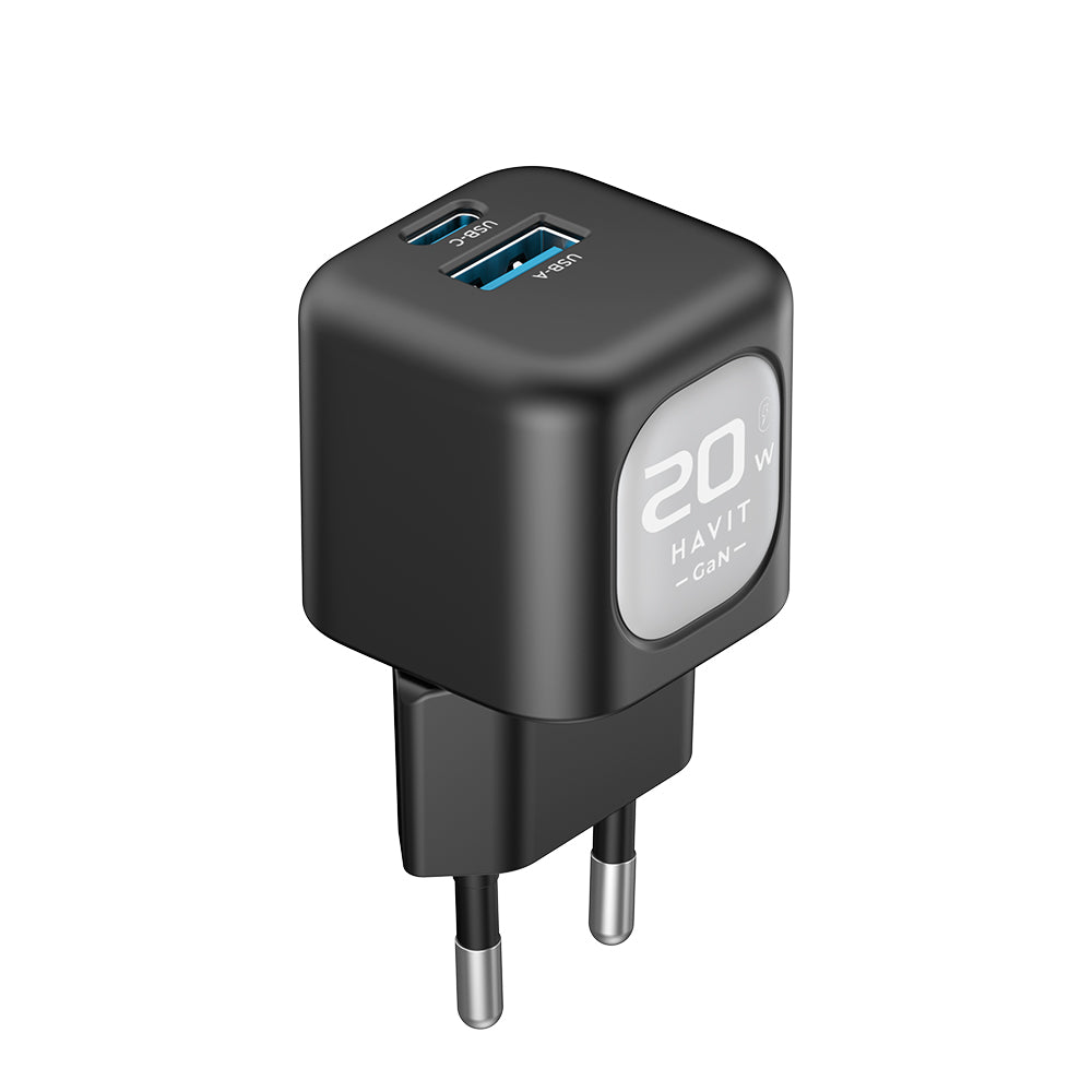 HAVIT UC220 Hálózati töltő, 20W, 3A, 1 x USB-A - 1 x USB-C, Fekete-Szürke