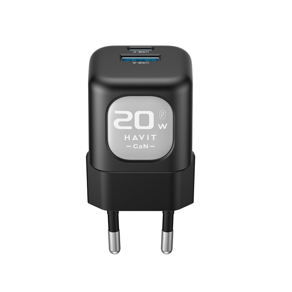 HAVIT UC220 Hálózati töltő, 20W, 3A, 1 x USB-A - 1 x USB-C, Fekete-Szürke