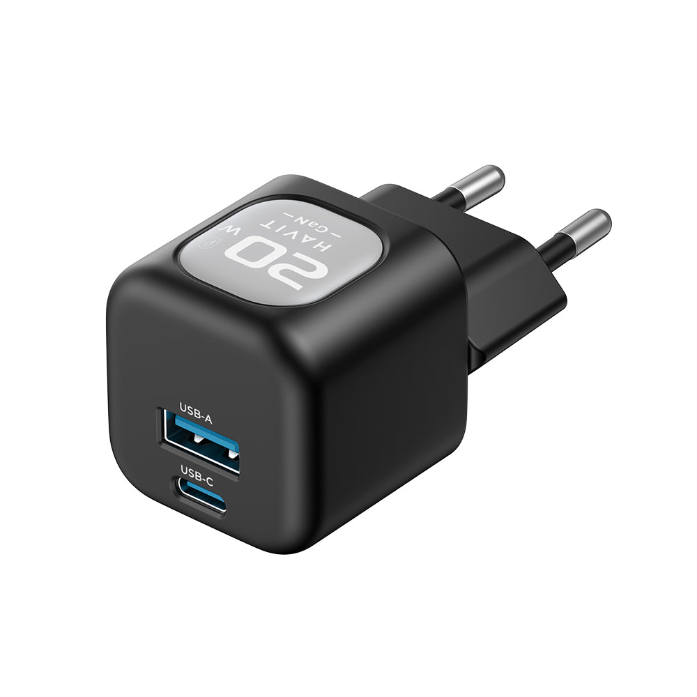 HAVIT UC220 Hálózati töltő, 20W, 3A, 1 x USB-A - 1 x USB-C, Fekete-Szürke