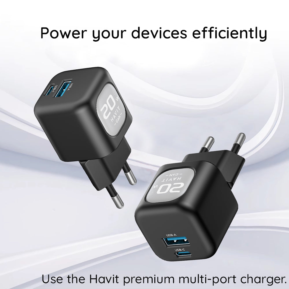 HAVIT UC220 Hálózati töltő, 20W, 3A, 1 x USB-A - 1 x USB-C, Fekete-Szürke