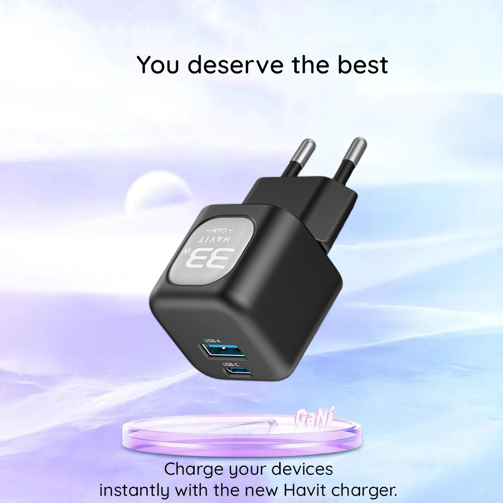 HAVIT UC230 Hálózati Töltő, 33W, 3A, 1 x USB-A - 1 x USB-C, Fekete-Szürke