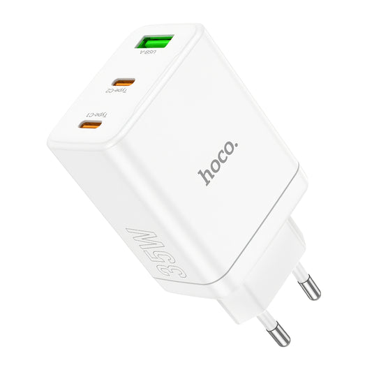 Hálózati töltő HOCO N33, 35W, 3A, 1 x USB-A - 2 x USB-C, Fehér