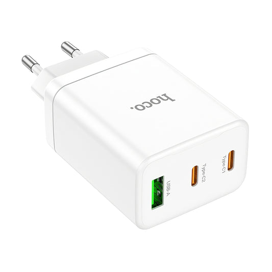 Hálózati töltő HOCO N33, 35W, 3A, 1 x USB-A - 2 x USB-C, Fehér