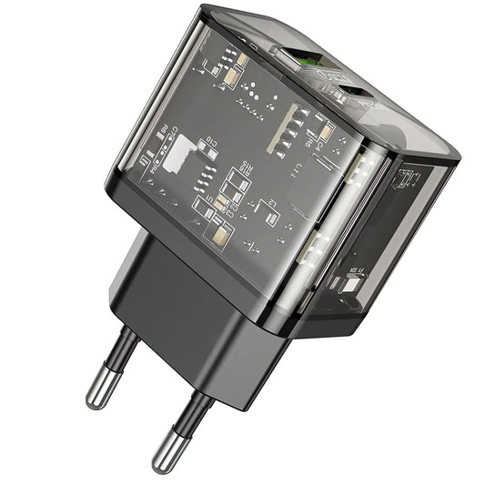 HOCO N34 Network Charger, 20W, 3A, 1 x USB-A - 1 x USB-C, Transparent