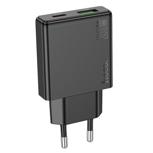 HOCO N38 Hálózati töltő, 20W, 3A, 1 x USB-A - 1 x USB-C, Fekete