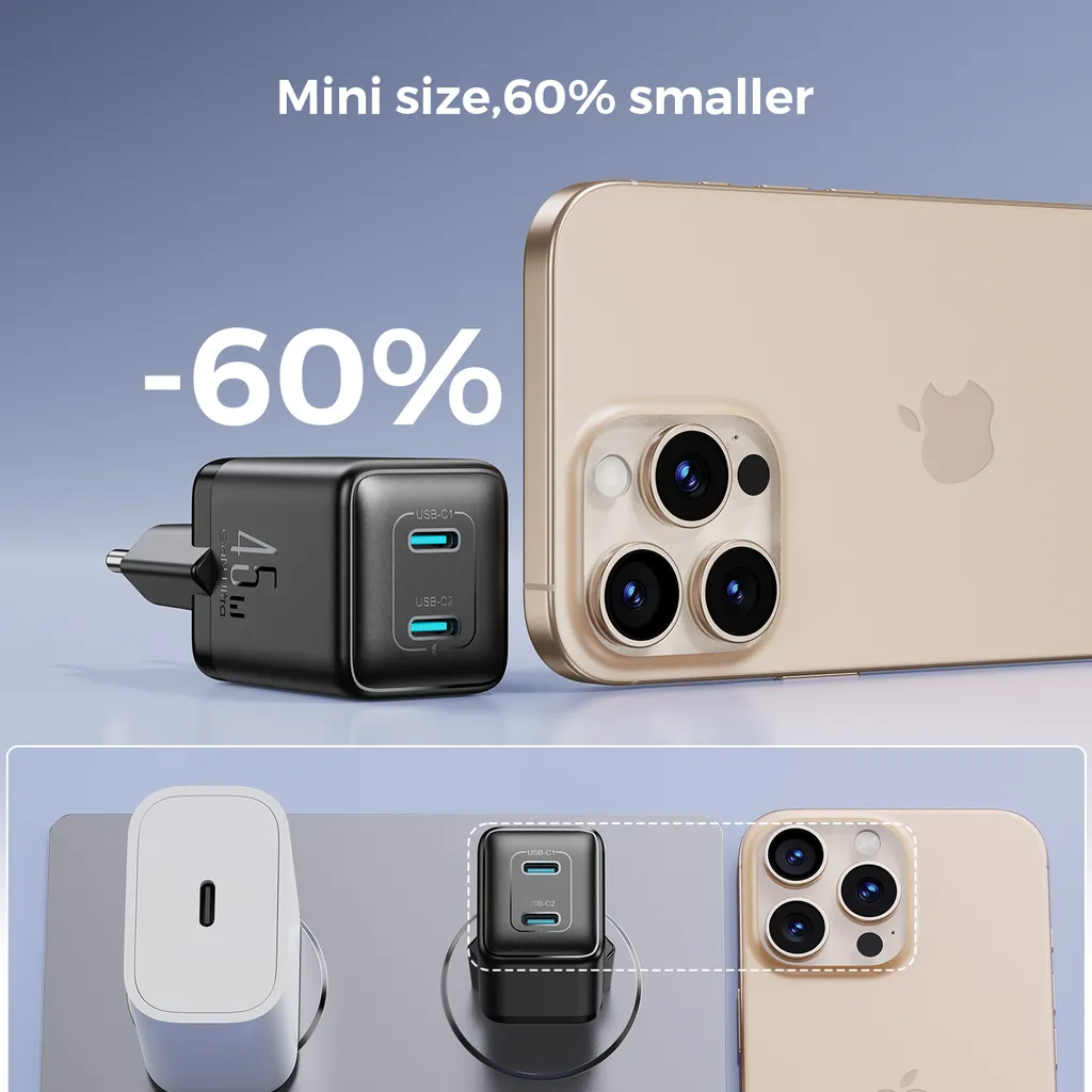 Joyroom JR-TCG17 hálózati töltő, 45W, 3A, 2 x USB-C, Fekete