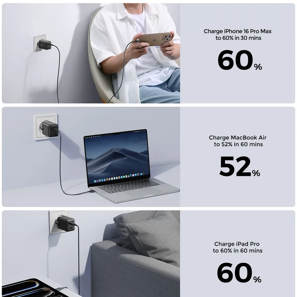 Joyroom JR-TCG17 hálózati töltő, 45W, 3A, 2 x USB-C, Fekete