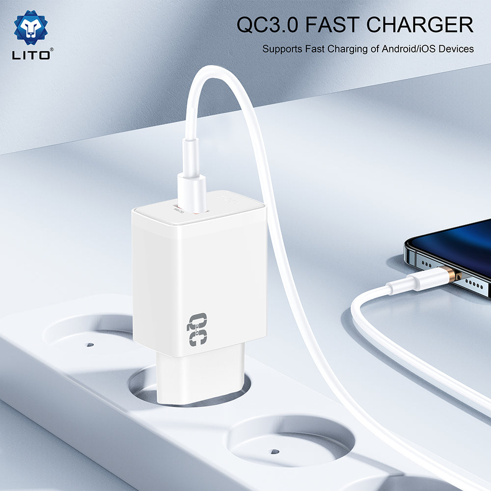 Lito LC08 hálózati töltő, 18W, 3A, 1 x USB-A, Fehér