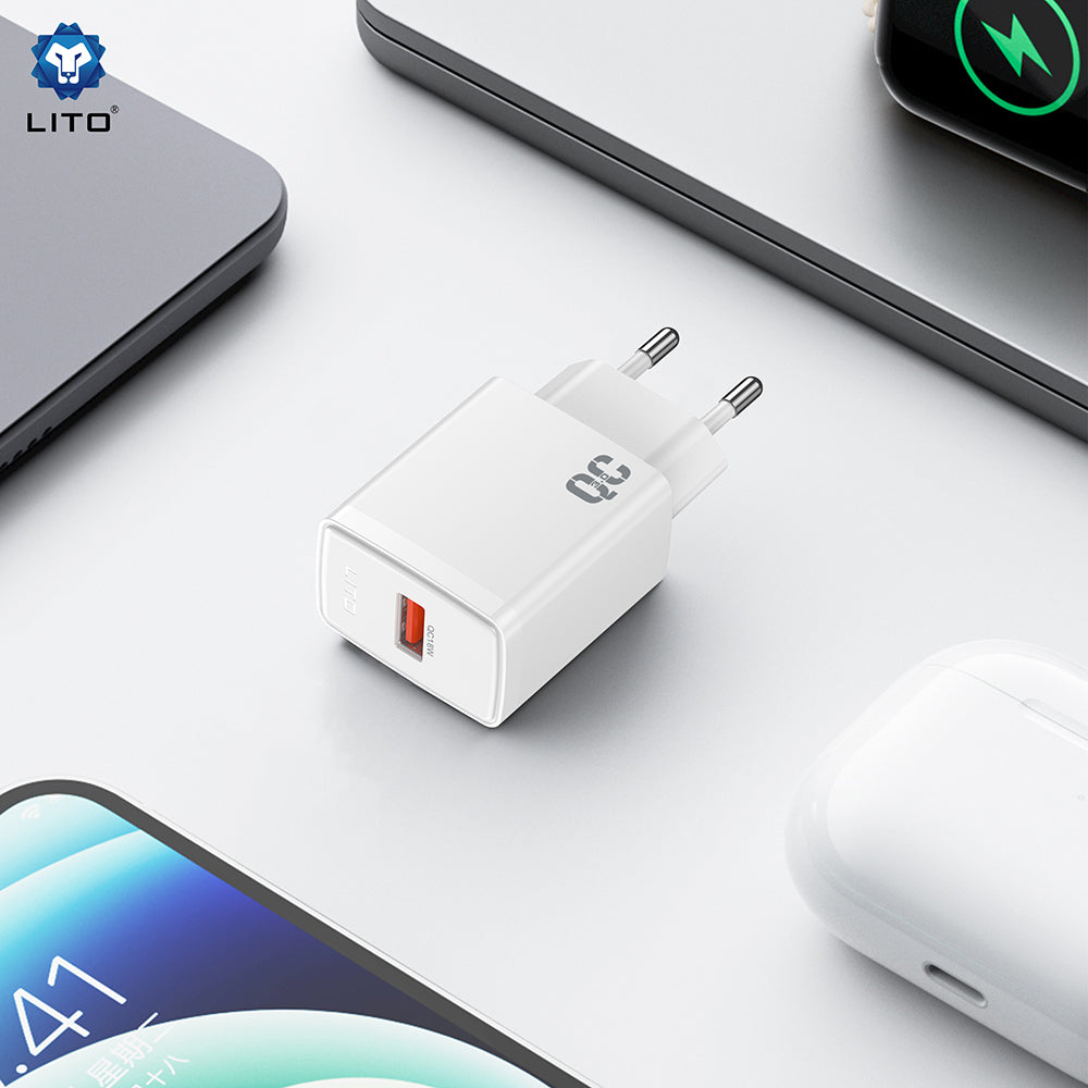 Lito LC08 hálózati töltő, 18W, 3A, 1 x USB-A, Fehér
