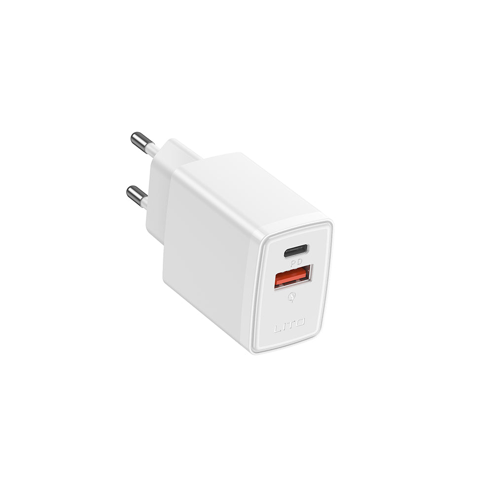 Lito LC09 hálózati töltő, 20W, 3A, 1 x USB-A - 1 x USB-C, Fehér