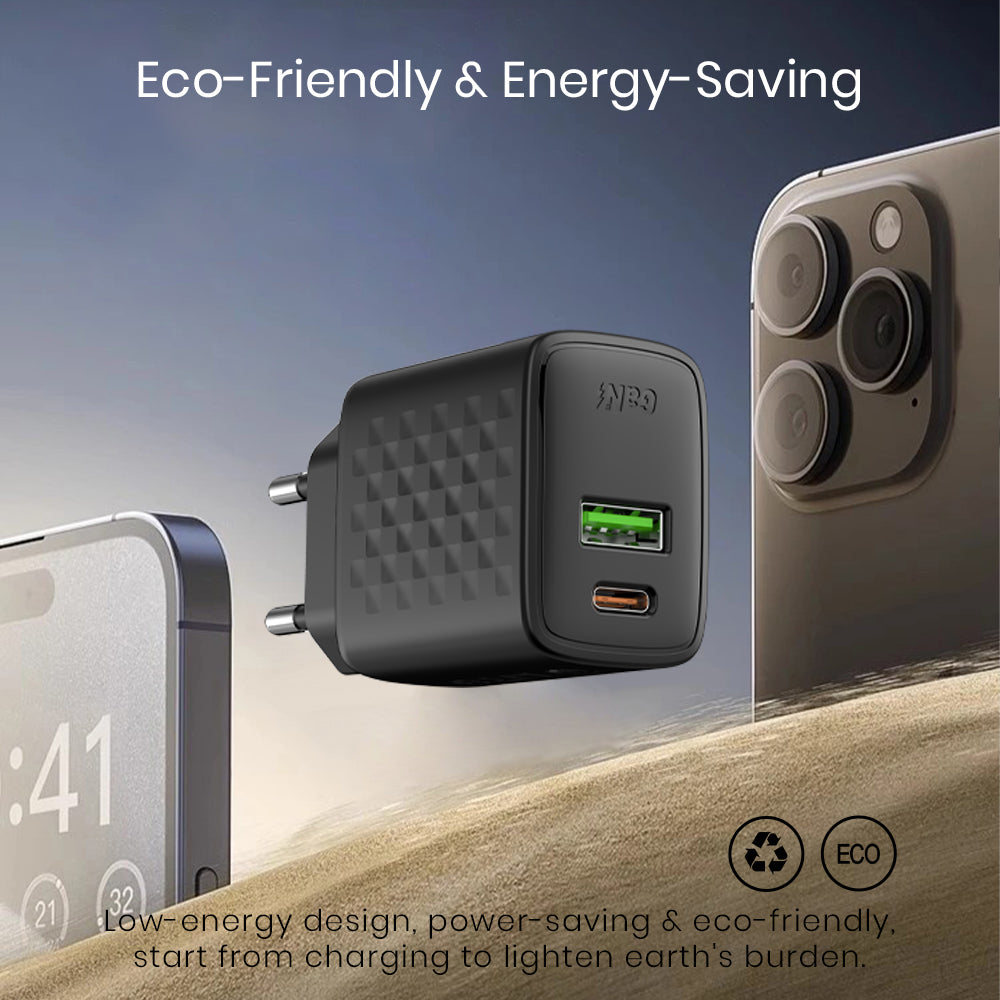 Lito LC15 hálózati töltő, 20W, 3A, 1 x USB-A - 1 x USB-C, Fekete