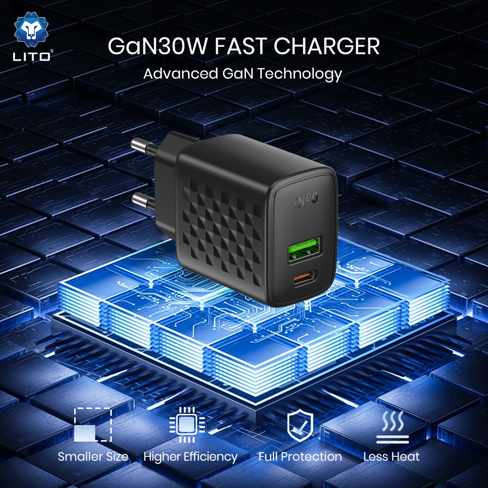 Lito LC19 hálózati töltő, 30W, 3A, 1 x USB-A - 1 x USB-C, fekete