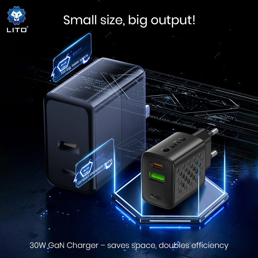 Lito LC19 hálózati töltő, 30W, 3A, 1 x USB-A - 1 x USB-C, fekete