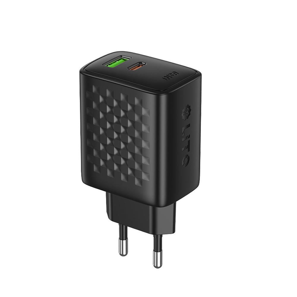 Lito LC24 hálózati töltő, 65W, 3.25A, 1 x USB-A - 1 x USB-C, fekete