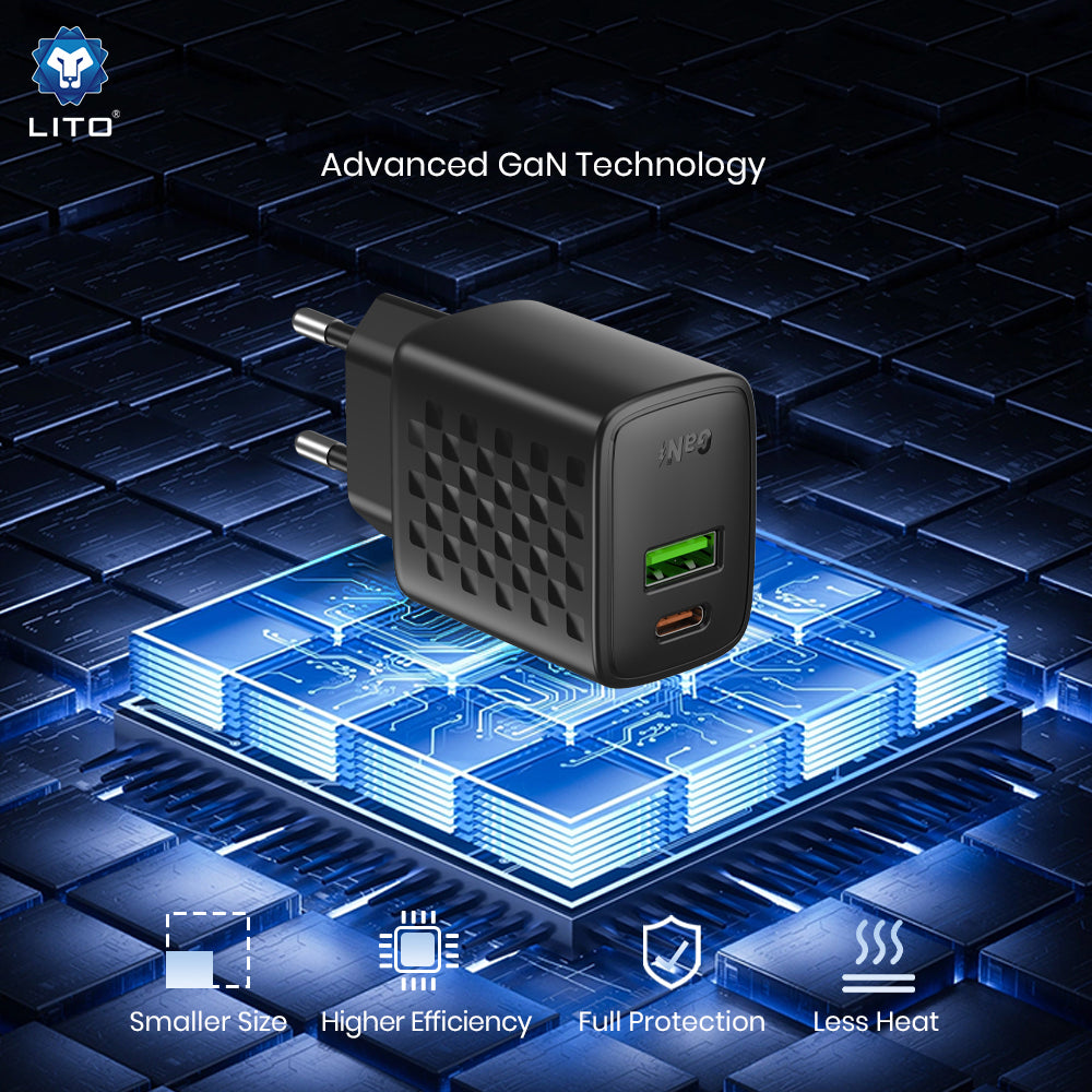 Lito LC24 hálózati töltő, 65W, 3.25A, 1 x USB-A - 1 x USB-C, fekete