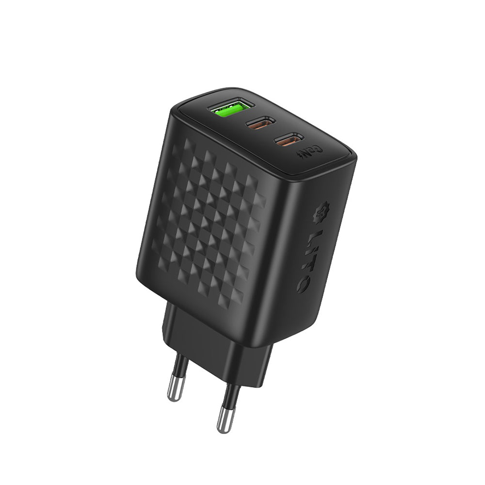Lito LC25 hálózati töltő, 65W, 3.25A, 1 x USB-A - 2 x USB-C, Fekete