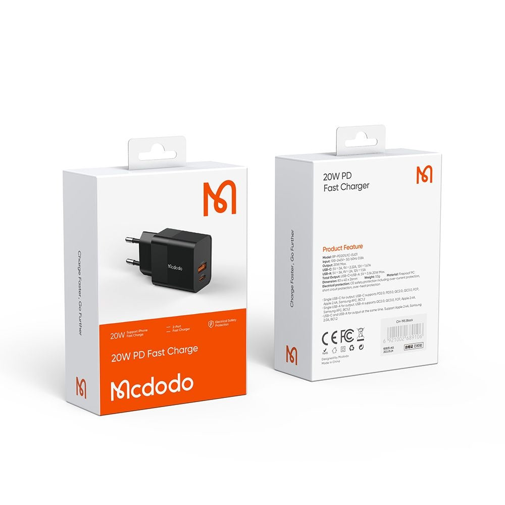 McDodo CH-1951 Hydrogen hálózati töltő, 20W, 3A, 1 x USB-A - 1 x USB-C, fekete