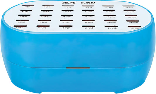 Töltőállomás Relife RL-304M, 160W, 2.4A, 30 x USB-A, kék
