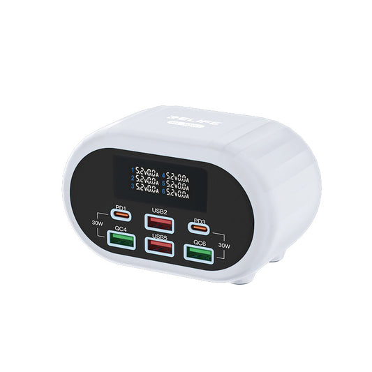 Töltőállomás Relife RL-309U, 72W, 5A, 2 x USB-C - 4 x USB-A, ezüst
