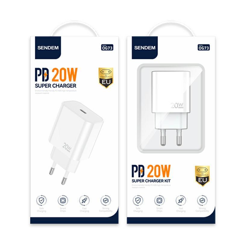 Sendem OG73 hálózati töltő, 20W, 3A, 1 x USB-C, Fehér