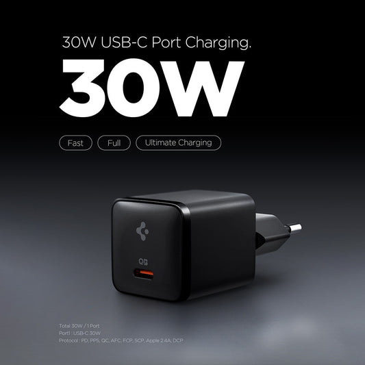Spigen EE301EU Essential hálózati töltő, 30W, 3A, 1 x USB-C, Fekete ACH09493
