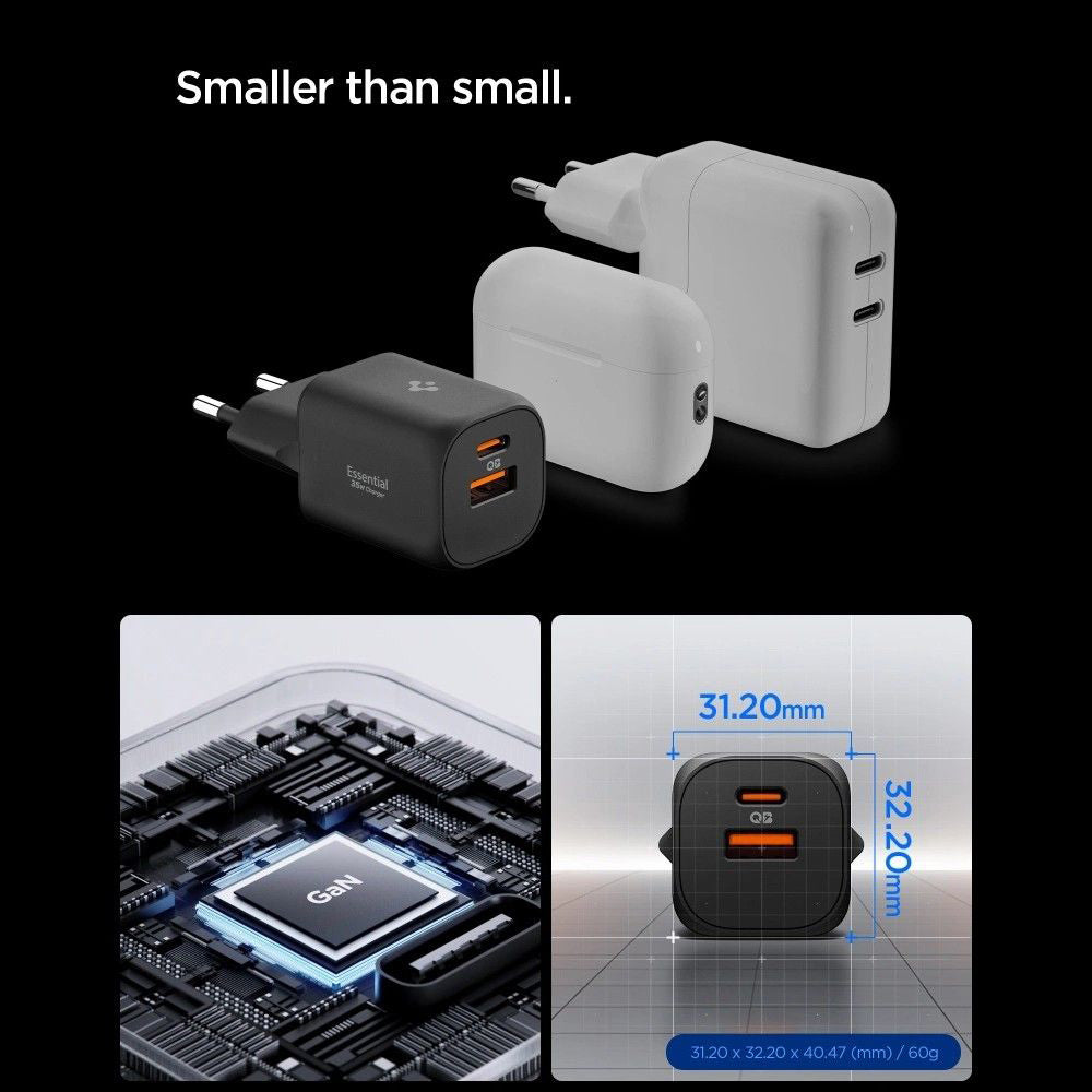 Spigen Essential hálózati töltő, 35W, 3A, 1 x USB-A - 1 x USB-C, Fehér