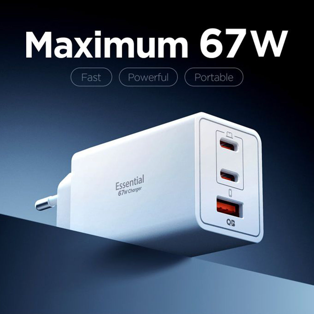 Spigen Essential Hálózati Töltő, 67W, 3.25A, 1 x USB-A - 2 x USB-C, Fehér ACH08710