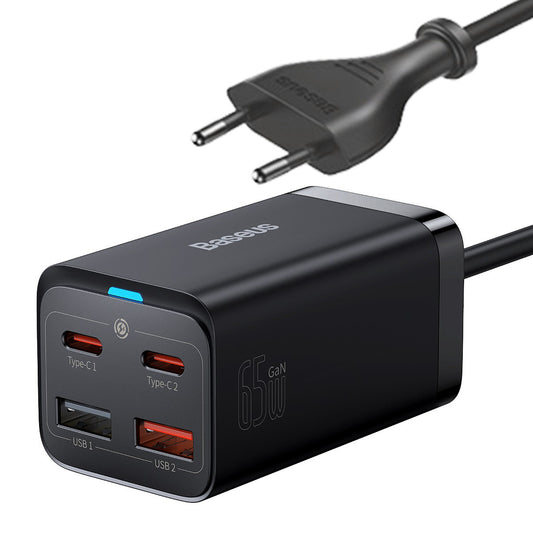 Baseus GaN3 Pro töltőállomás, 65W, 3A, 2 x USB-A - 2 x USB-C, fekete CCGP0401010101