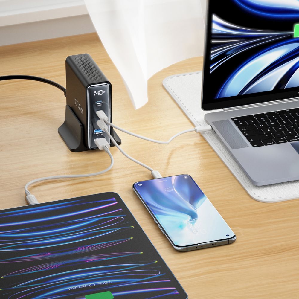 Tech-Protect DC140W Charging Station, 140W, 3A, 2 x USB-A - 3 x USB-C, Black
