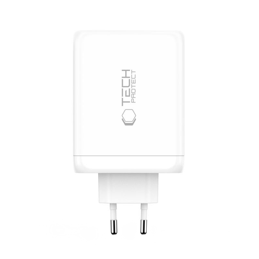 Tech-Protect NC200W-GAN hálózati töltő, 200W, 5A, 1 x USB-A - 3 x USB-C, Fehér