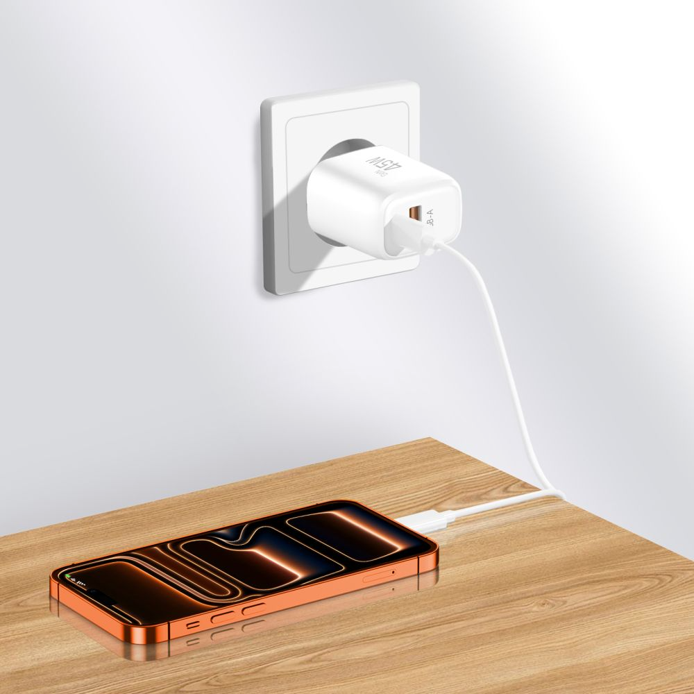 Tech-Protect NCA45W Network Charger, 45W, 3A, 1 x USB-A - 1 x USB-C, White