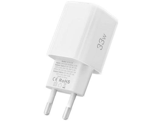 Tech-Protect NCM33W hálózati töltő, 33W, 3A, 1 x USB-A - 1 x USB-C, Fehér